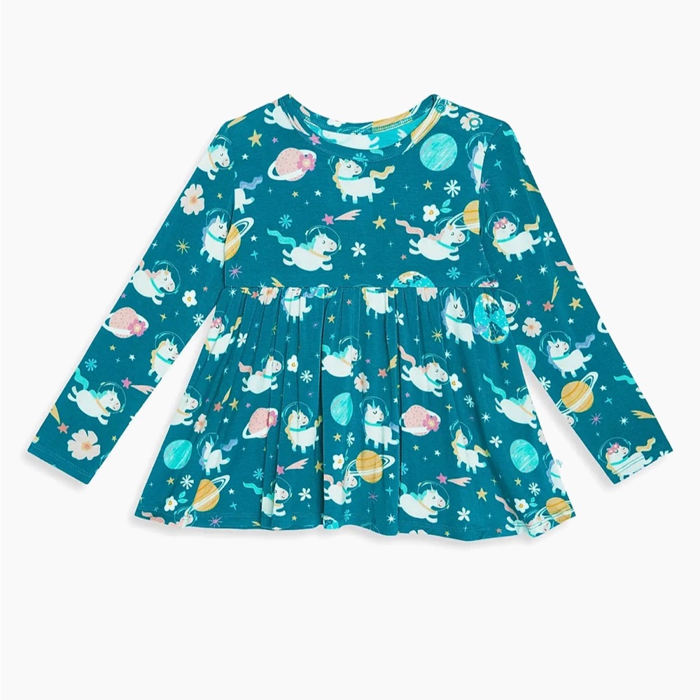 4T Posh Peanut Teal Unicorn Nella peplum top